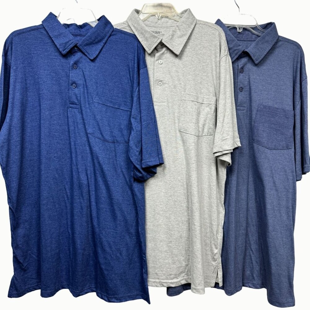 KingSize Men’s XL Heathered Short Sleeve Polo Shirts Lot of 3 Blue & Gray - Picture 1 of 9